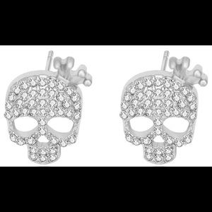 Crystal Skull Skeleton Earrings Slvr Tone Jewelry